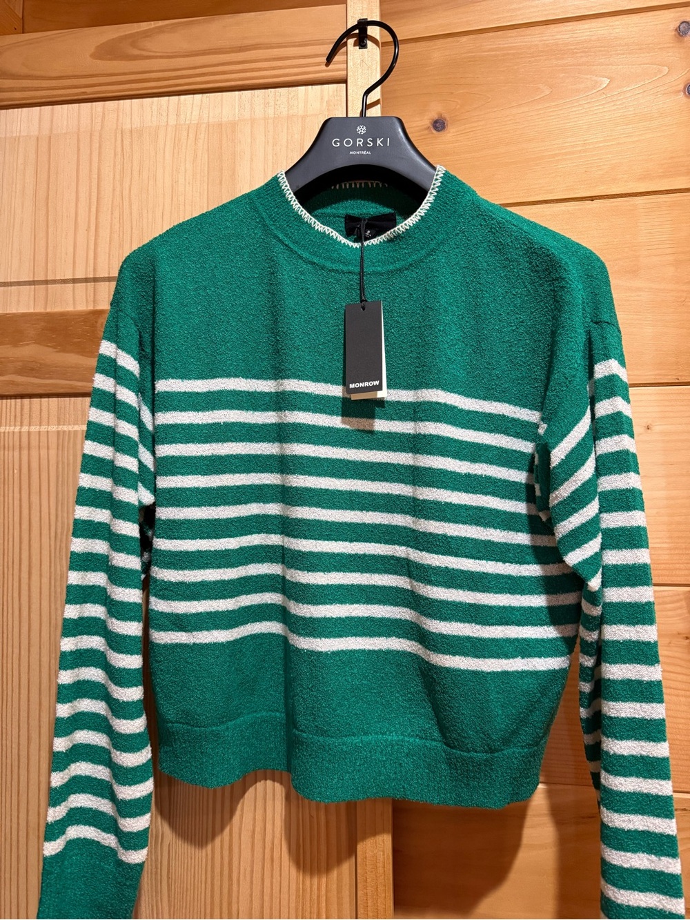 MonrowGreen & White Striped Knit Sweater